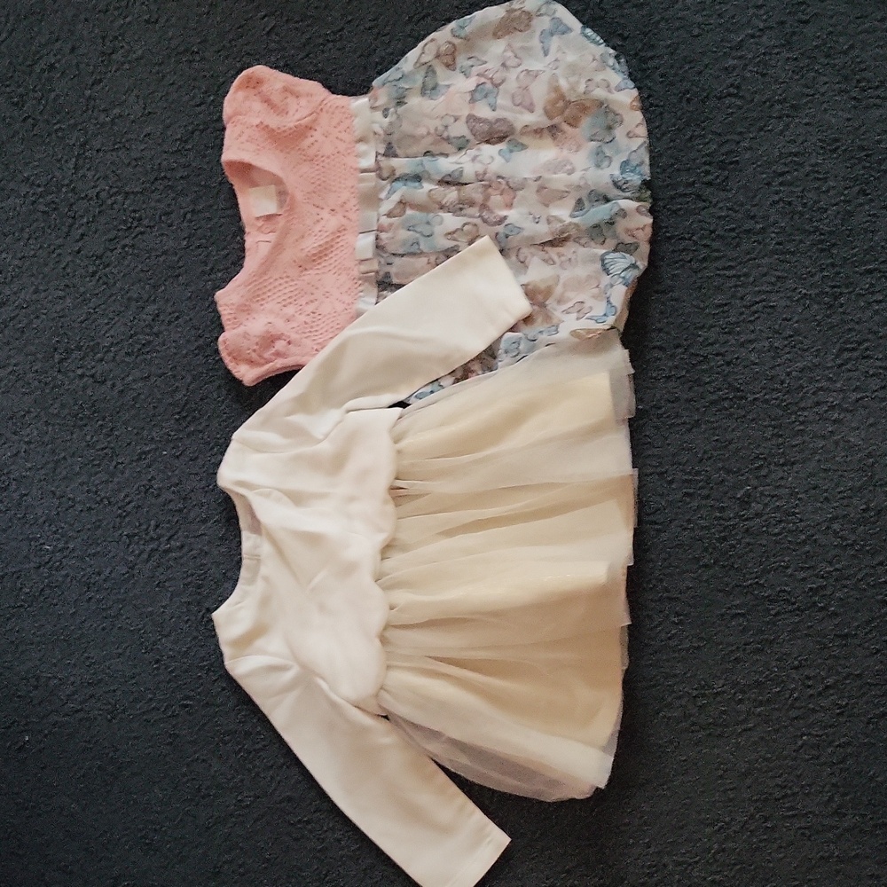 2 baby girl dress lot butterfly white Catherine Malandrino 12M dresses